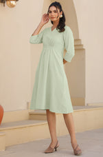 Thumbnail for Janasya Light Cotton Solid A-Line Dress