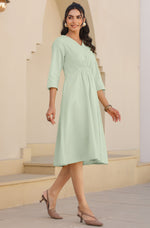 Thumbnail for Janasya Light Cotton Solid A-Line Dress