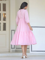 Thumbnail for Janasya Light Cotton Solid Tiered Dress