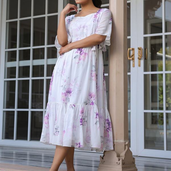 Janasya Light Georgette Floral Fit & Flare Dress