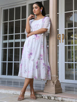 Thumbnail for Janasya Light Georgette Floral Fit & Flare Dress