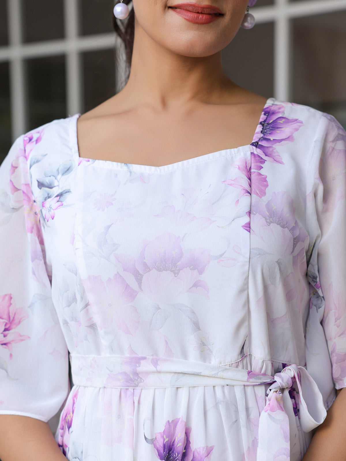 Janasya Light Georgette Floral Fit & Flare Dress