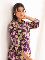 Thumbnail for Janasya Dark Cotton Floral A-Line Dress