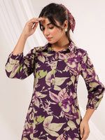 Thumbnail for Janasya Dark Cotton Floral A-Line Dress