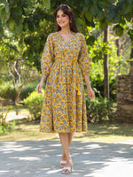 Thumbnail for Janasya Bright Cotton Floral A-Line Dress