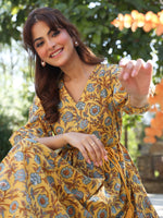 Thumbnail for Janasya Bright Cotton Floral A-Line Dress