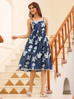 Thumbnail for Janasya Dark Cotton Floral Fit & Flare Dress