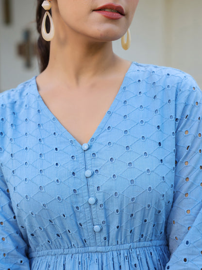Janasya Light Cotton Schiffli Fit & Flare Dress - Distacart