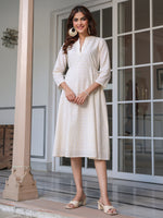 Thumbnail for Janasya Light Cotton Schiffli A-Line Dress