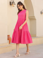 Thumbnail for Janasya Bright Cotton Schiffli Fit & Flare Dress