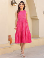 Thumbnail for Janasya Bright Cotton Schiffli Fit & Flare Dress