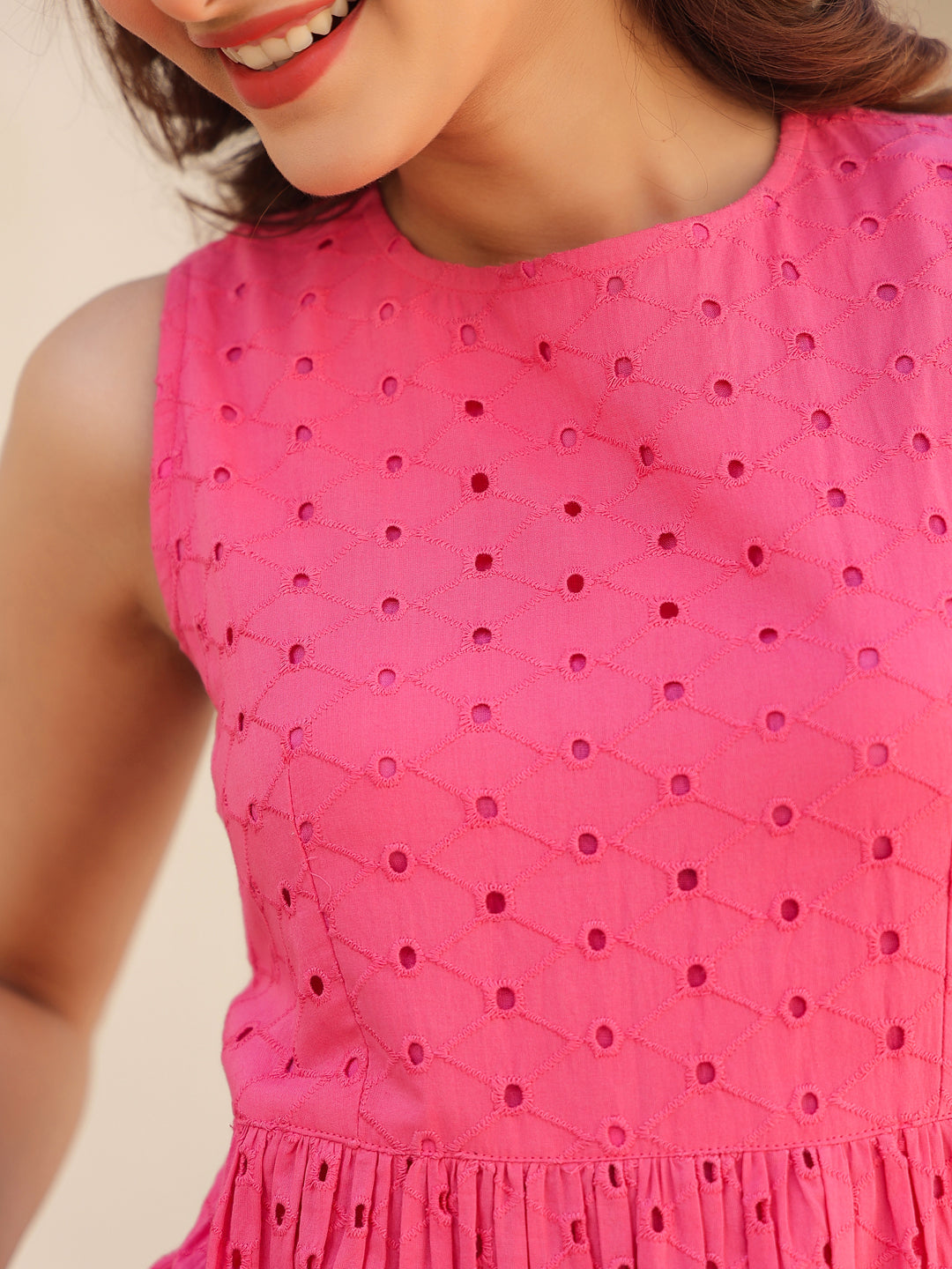 Janasya Bright Cotton Schiffli Fit & Flare Dress