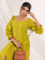 Thumbnail for Janasya Dark Cotton Schiffli A-Line Dress