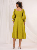 Thumbnail for Janasya Dark Cotton Schiffli A-Line Dress