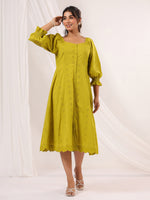 Thumbnail for Janasya Dark Cotton Schiffli A-Line Dress