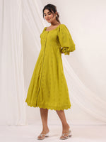 Thumbnail for Janasya Dark Cotton Schiffli A-Line Dress