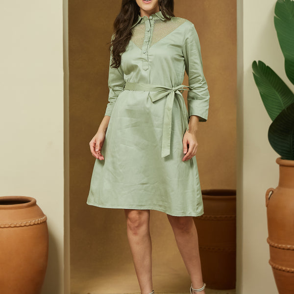 Janasya Light Cotton Yoke Design A-Line Dress