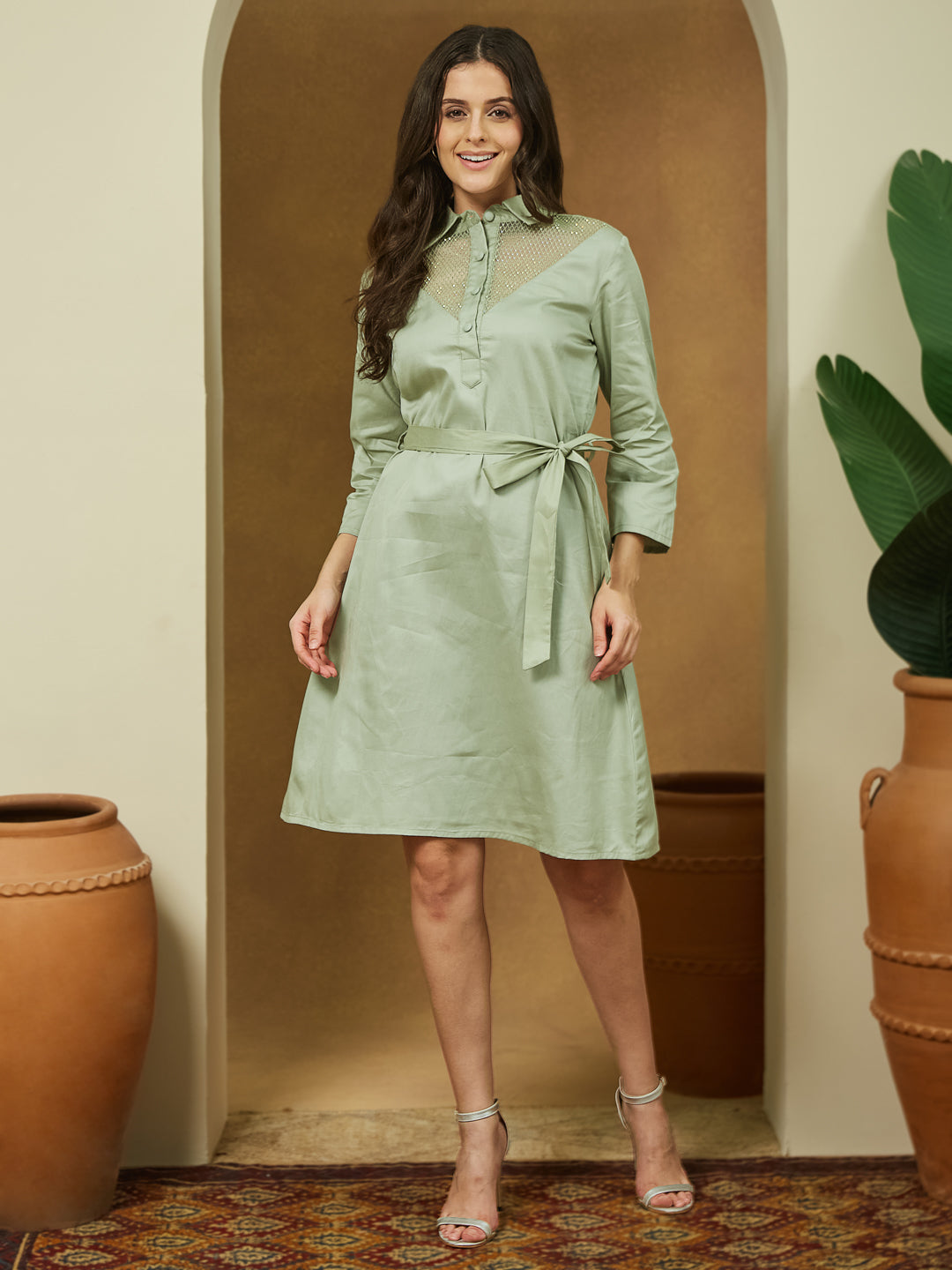 Janasya Light Cotton Yoke Design A-Line Dress - Distacart