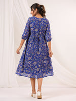 Thumbnail for Janasya Dark Georgette Floral A-Line Dress