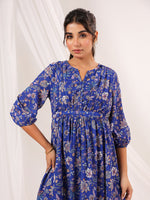Thumbnail for Janasya Dark Georgette Floral A-Line Dress