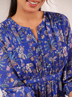 Thumbnail for Janasya Dark Georgette Floral A-Line Dress