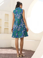 Thumbnail for Janasya Dark Cotton Tropical A-Line Dress