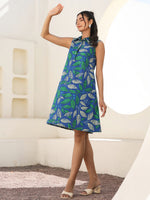 Thumbnail for Janasya Dark Cotton Tropical A-Line Dress