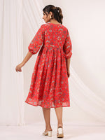 Thumbnail for Janasya Bright Georgette Floral Gathered Dress
