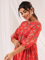 Thumbnail for Janasya Bright Georgette Floral Gathered Dress