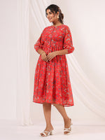 Thumbnail for Janasya Bright Georgette Floral Gathered Dress