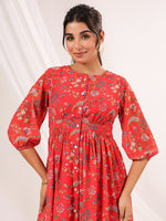 Thumbnail for Janasya Bright Georgette Floral Gathered Dress