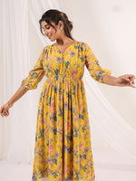 Thumbnail for Janasya Bright Georgette Floral A-Line Dress