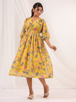 Thumbnail for Janasya Bright Georgette Floral A-Line Dress