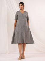 Thumbnail for Janasya Dark Cotton Solid A-Line Dress