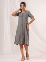 Thumbnail for Janasya Dark Cotton Solid A-Line Dress