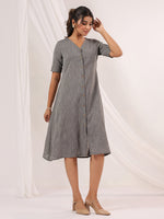 Thumbnail for Janasya Dark Cotton Solid A-Line Dress