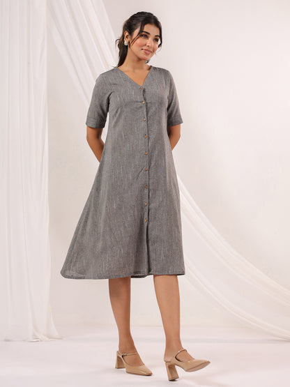 Janasya Dark Cotton Solid A-Line Dress - Distacart