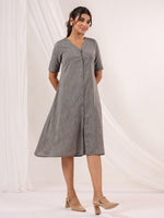 Thumbnail for Janasya Dark Cotton Solid A-Line Dress