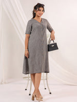 Thumbnail for Janasya Dark Cotton Solid A-Line Dress