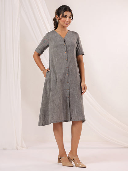 Janasya Dark Cotton Solid A-Line Dress - Distacart