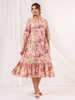 Thumbnail for Janasya Bright Cotton Floral A-Line Dress