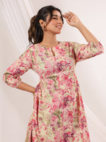 Thumbnail for Janasya Bright Cotton Floral A-Line Dress