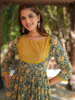 Thumbnail for Janasya Dark Cotton Floral A-Line Kurta Set