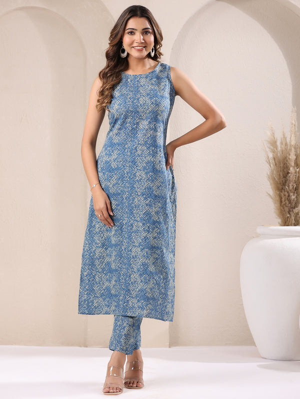 Janasya Light Cotton Chevron Straight Kurta Set