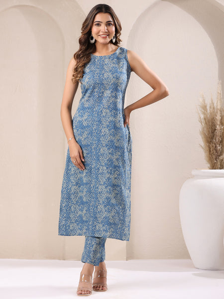 Janasya Light Cotton Chevron Straight Kurta Set