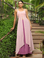 Thumbnail for Janasya Light Georgette Striped Asymmetric Kurta Set