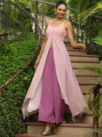 Thumbnail for Janasya Light Georgette Striped Asymmetric Kurta Set