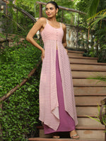 Thumbnail for Janasya Light Georgette Striped Asymmetric Kurta Set