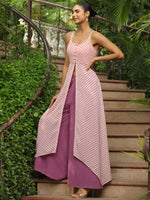 Thumbnail for Janasya Light Georgette Striped Asymmetric Kurta Set