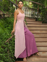 Thumbnail for Janasya Light Georgette Striped Asymmetric Kurta Set